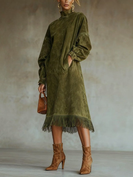 Suede Turtleneck Dress