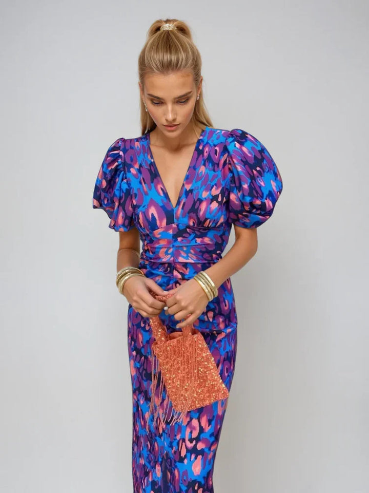 Arielle | Colorful Dress with Pleated Sleeves